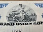 The Grand Union Company Common Stock Certificate Blue Vintage 100 Shares 1966