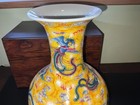 Large Chinese Yellow Ground Phoenix Porcelian Vase Famille Rose Style 13 5 