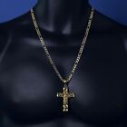 Hip Hop Hollow Cross Jesus Pendant Gold Plated 24  Figaro Chain Necklace