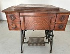     gorgeous  Antique New Home Treadle Sewing Machine   Wood Cabinet-tested Works