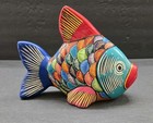 Talavera Mexican Folk Art Colorful Fish Pottery Sculpture Decor Hand Painted