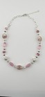 Pink Glass Beaded Jewelry Set Necklace Bracelet   Drop Earrings Silver Tone