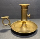 Antique Solid Brass Chamberstick Candle Holder - Vintage 18th 19th Century