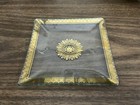 Vintage Mid-century Modern Georges Briard Gold Trim Bent Glass Square Tray Mcm