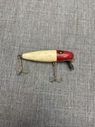 Vintage Wood Fishing Lure Baby Pike Minnow Glass Eye Red White Unmarked