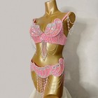New Sequins Beading Carnival Edc  Samba Outfit Belly Dance Costume Bra Belt Pink