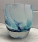 Glassy Baby Votive    kind Hearted    Blue White Swirls