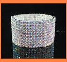 Vegas 10 Row Ab White Austrian Rhinestone Crystal Stretch Bangle Bracelet Bridal