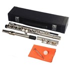 New Nickel Plated Silver School Band Flute C Tone 16 Keys Closed Hole With Case