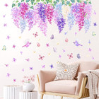 Hanging Flower Wall Stickers Purple Flower Vine Wall Decals Colorful Summer Flow