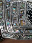 Johnson   Held Jaguar cat Abalone Inlay Western Belt Buckle Hand Tooled Leather 