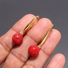 Natural Jasper Ball Dangle Earrings Gold Fill 925 Sterling Silver Unique Jewelry