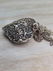 Vintage 925 Sterling Silver Large Filigree Puffy Heart Pendant Necklace 18  9 6g