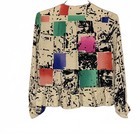 Cream Silk Blouse Jacket Abstract Art Peplum Size 10 Vintage Umi Collections
