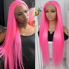 Pink Lace Front Wig Synthetic Glueless Pre Plucked Hairline Long Straight Hair