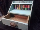 Antique Primitive Rustic Country Robin Egg Blue Thread Sewing Caddy