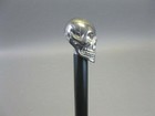 Victorian Gothic Walking Stick  Vintage Wooden Cane Brass Silver Skull Handle 