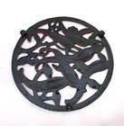 Vintage Hand Painted Red Pepper 7  Dia Cast Iron Round Trivet Southwest Decor