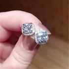 Men   Women 925 Sterling Silver Cubic Zirconia Halo Square Stud Earrings - Gift