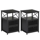 Set Of 2 Classic Bedside Table Drawer Side Table Nightstand Black brown W shelf