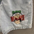 Vintage Popeye Shorts Kids Youth 12 Blue Denim Embroidered 90s Elastic Waist