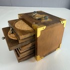 Vintage Mcm Mid - Century Modern Wood   Cork Coaster Set  8- Piece 