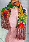 Vintage 1960s    1970s Psychedelic Orlon Acrylic Scarf  yellow Pink Green Blue 