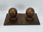 2 Antique Architectural Salvaged Wood Classic Newel Post Cap Circular Finials