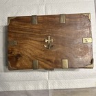 Nautical Themed Hinged Lidded Wood Box W  Brass Anchor Inlay