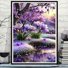 Purple Flower Diamond Painting Kit For Adults Spring Diy Wall Art Decor Canvas