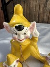Vintage Pixie Elf Family Of 3  ceramic  mcm Mid Century 1960s Figurine W chain