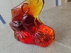 Vintage Side View Large Ruby   Yellow Glass Toad   Frog Figurine
