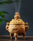 Chinese Boxwood Carved Insence Stick Cones Burner Holder Box Ash Catcher