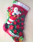 Finished Bucilla Santa Poinsettia Tree Stocking 18  Adorable Hand Stitched Felt