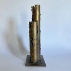 Vtg Mid Century Modern Brutalist Torch Cut Metal Triple Cylinder Art Sculpture