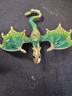 Green Enamel Dragon Brooch Pin  Gold Tone Fantasy Dragon Theme Jewelry