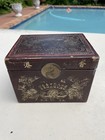 Early 20th Century Yue Mou Co Hong Kong China Hand Painted Lacquer Tea Box Caddy