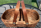 Vintage Antique Lg Splint Oak Double Handled Gathering Wood Woven Basket 16x10x6