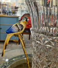 Vintage Style Crystal Vase With Ormolu And Porcelain Birds-13   X 13  h