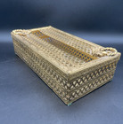 Vtg Gold Tone Filigree Tissue Box Holder Hollywood Regency Vanity Floral 10 x 5 
