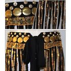 Belly Dance Vintage Tribal Sequins Long Fringe Hip Scarf Belt Wrap Black gold 