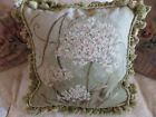 Aubusson Style French Country Needlepoint Pillow W Hydrangea On Sage Green