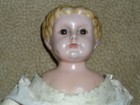 Antique German Minerva  Tin  Head Doll Leather  Body Glass Eyes 16 