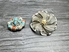 Lot Of 2 Vintage Brooches Signed B e d  Mesh Flower   Premier Designs Aztec Pin