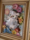 Vintage K Chin Owl Floral 3d Framed Print 70s Rare Kitsch Unique 6  X 7  