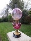 Original Antique Brass  Cranberry Glass Oil Lamp  With Original Cranberry Shade