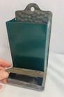 Vtg Green 6  Metal Matchbox Holder Wall Mount Tin Dispenser Americana Antique