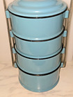 Vtg Made In Poland  Enamelware Tiffin   Miners    Stackable Lunch Pails Blue