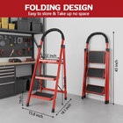 Heavy Duty Folding Step Ladder W  Handrail Anti-slip Steel Red black