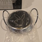 Rare Vintage Playboy Faux Leather Chrome Coasters   Chrome Rack Cork  Backed New